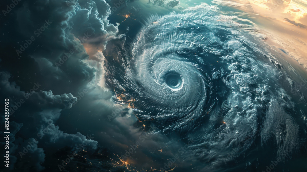 Massive hurricane swirling over Florida, with powerful winds and dark ...