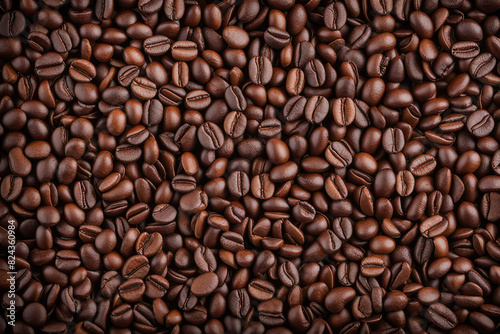 Overhead view of backdrop representing halves of dark brown coffee beans with pleasant scent