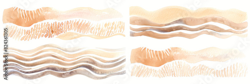 Abstract Sand and Wave Clipart Patterns Watercolor Illustration