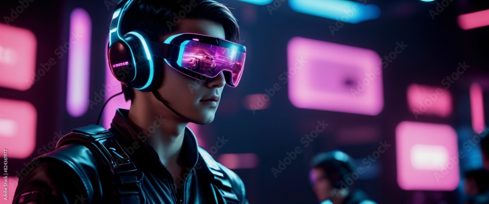 Neon-Drenched Gamer Tech-savvy gamer immersed Neon-Drenched Gamer Tech-savvy gamer immersed