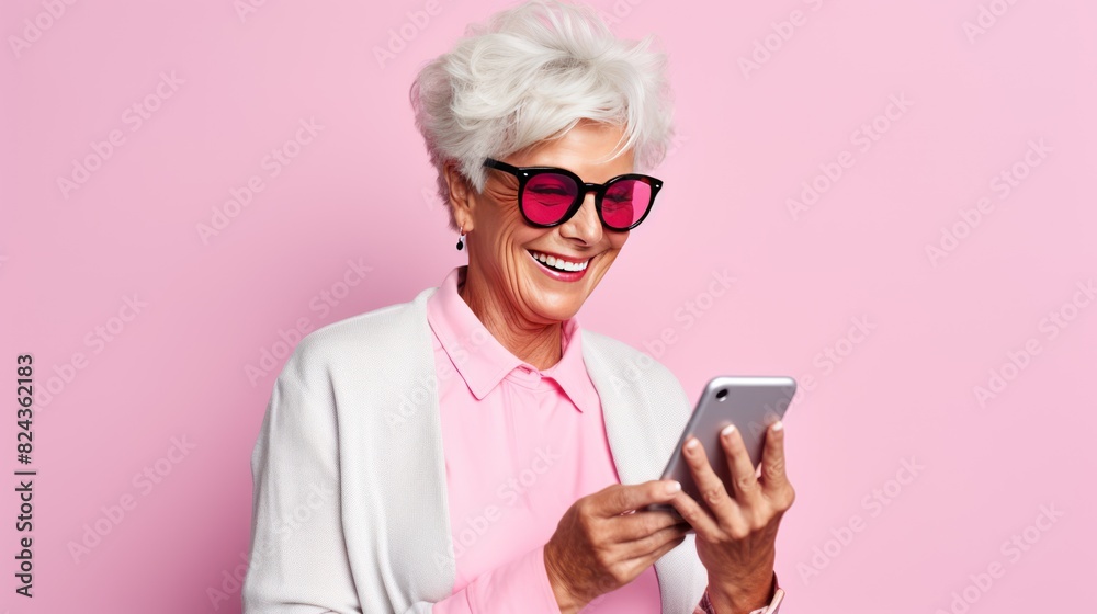 Happy senior woman using mobile phone Happy senior woman using mobile phone