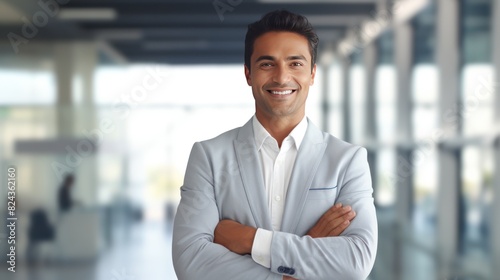 Portrait of happy and successful businessman, indian man smiling 
