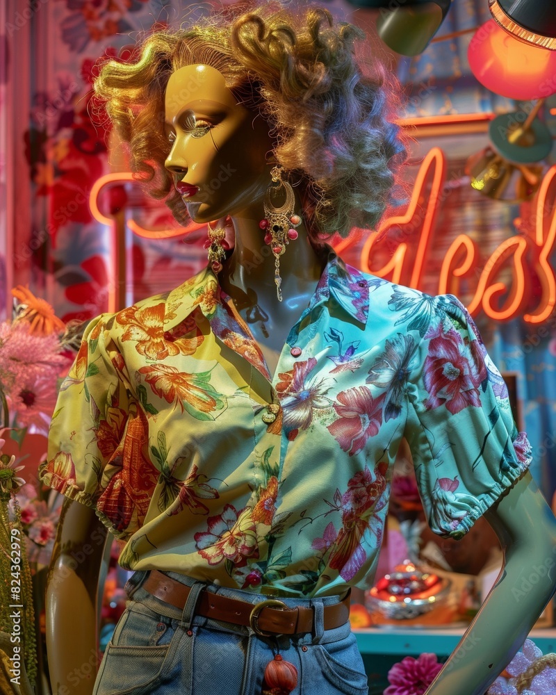 A mannequin in a vintage shirt design