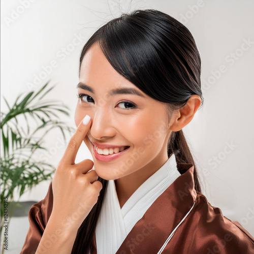 Asian woman with beautiful skin, Korean style makeup, beautiful face