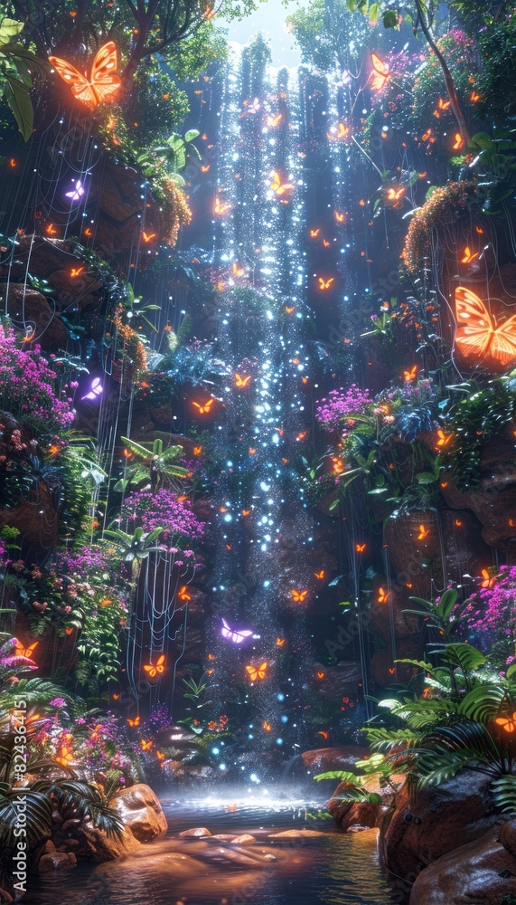 AIDriven Butterflies in 3D Garden with Circuit Board Leaves AIDriven Butterflies in 3D Garden with Circuit Board Leaves