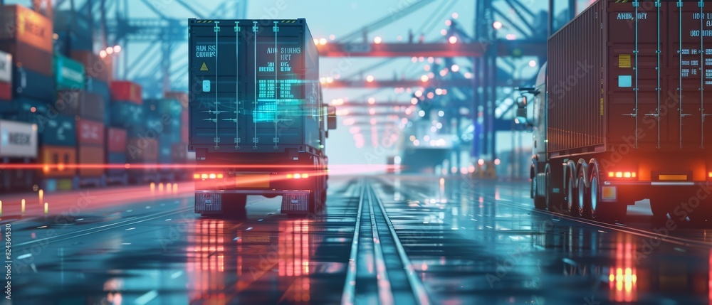 A close up of a container truck in a ship port for business logistics A close up of a container truck in a ship port for business logistics