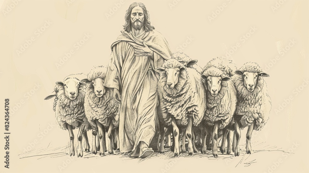 Biblical Illustration of Jesus' Parable of the Lost Sheep, Ideal for ...