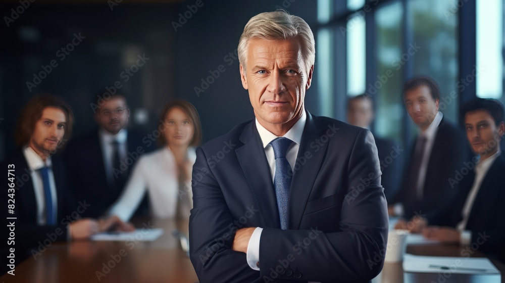 Successful business man sitting in a boardroom 