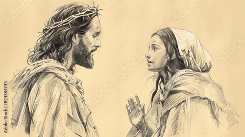 Biblical Illustration of Jesus' Appearance to Mary Magdalene After Resurrection, Ideal for article