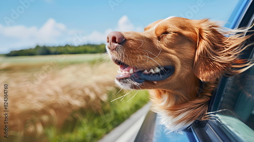 Dog travel by car, enjoying road trip © Borneo