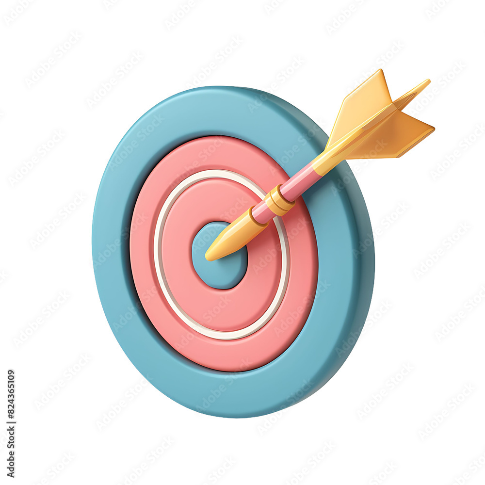 A blue and pink dart target with a yellow arrow pointing to it A blue and pink dart target with a yellow arrow pointing to it