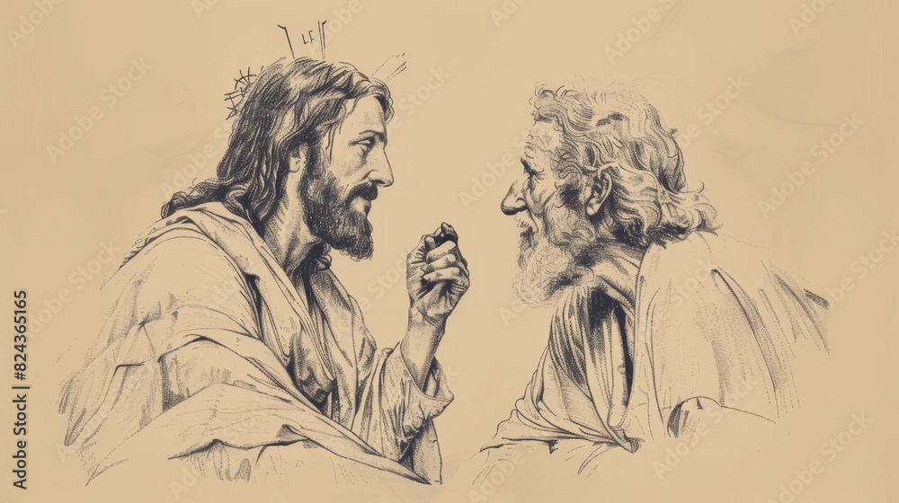 Obraz premium Biblical Illustration of Jesus' Teaching on Wealth and Eternal Life, Ideal for article