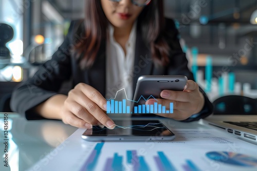 Businesswoman using a smartphone for data review