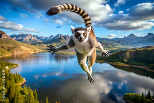 lemur flying in the air with smile photo
