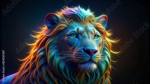 3d lion neon color
