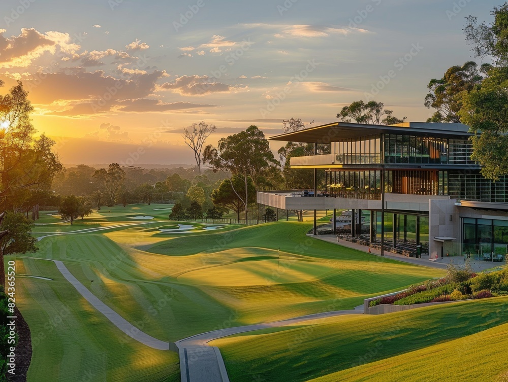 Fototapeta premium Modern glass houses and golf courses