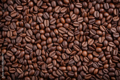 Overhead view of backdrop representing halves of dark brown coffee beans with pleasant scent