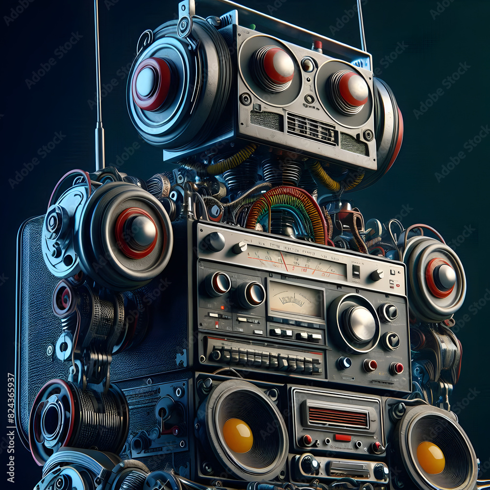 Fototapeta premium retro robot made of analog stereo equipment and his radio