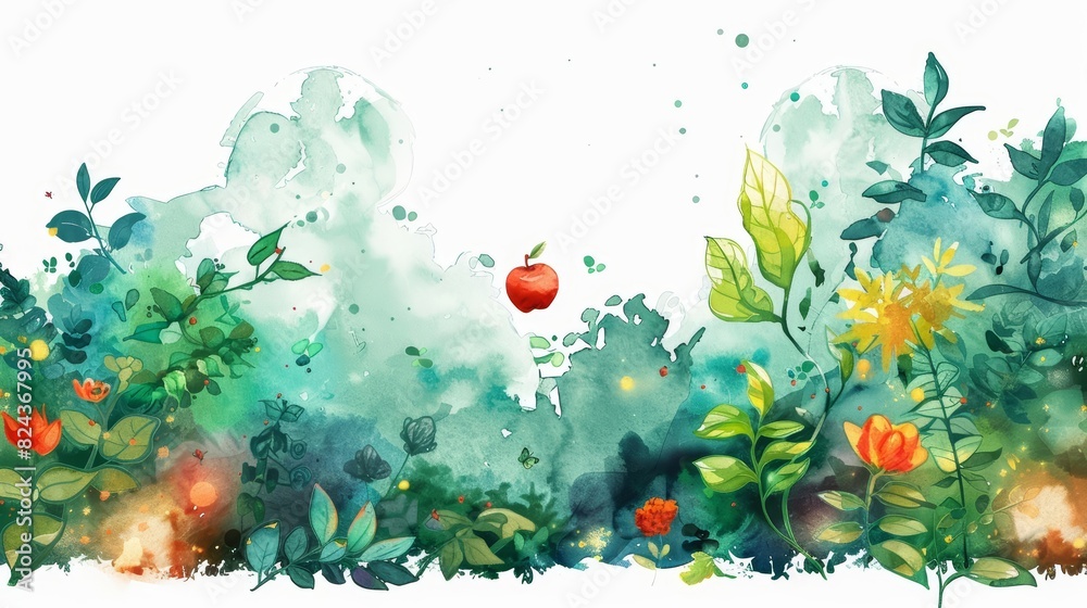 A cute watercolor of Newtons apple falling