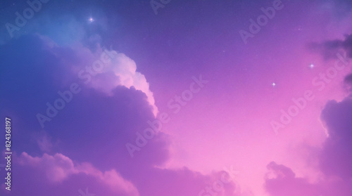 Kawaii Fantasy Pastel Colorful Sky with Clouds and Stars Background in Paper Cut and Paste Style 