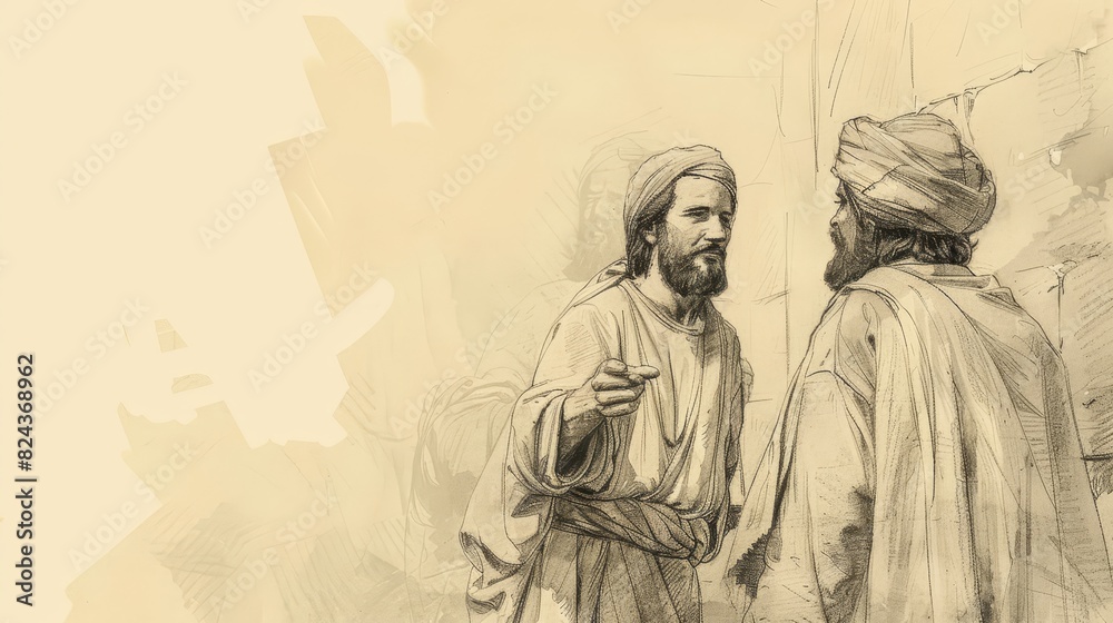 Fototapeta premium Jesus' Lesson on the Good Shepherd, Biblical Illustration of Care, Perfect for Religious article