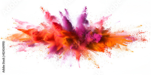 Colorful rainbow Holi paint color powder explosion isolated white wide panorama background. 
