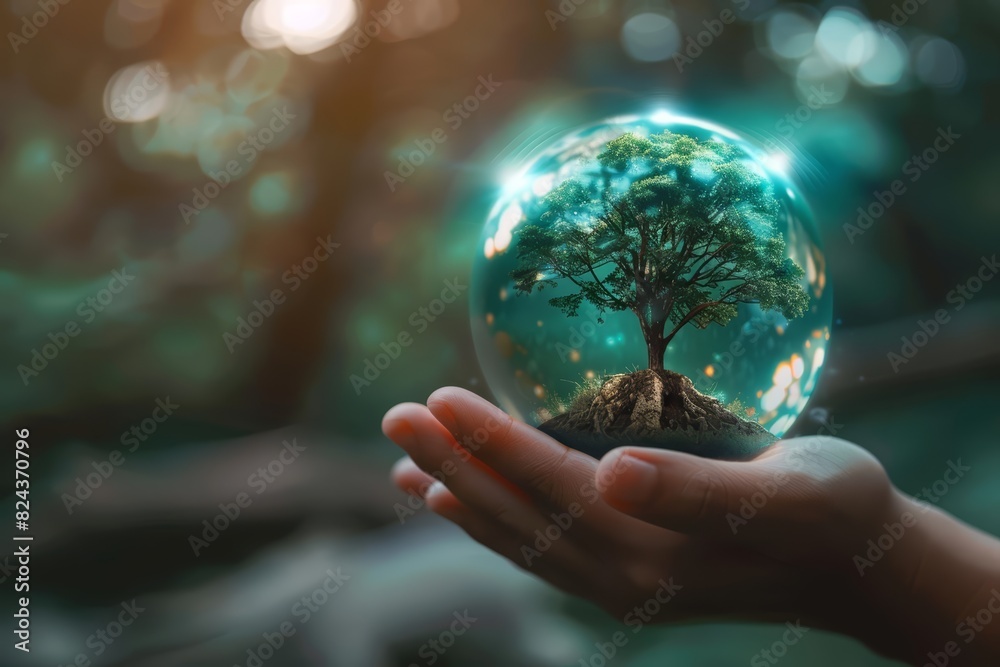 Close up of a hand holding a virtual globe Close up of a hand holding a virtual globe