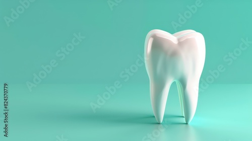 Illustrate a 3D model of a tooth with blank space next to it  perfect for adding custom text or graphics related to dental care or oral hygiene.