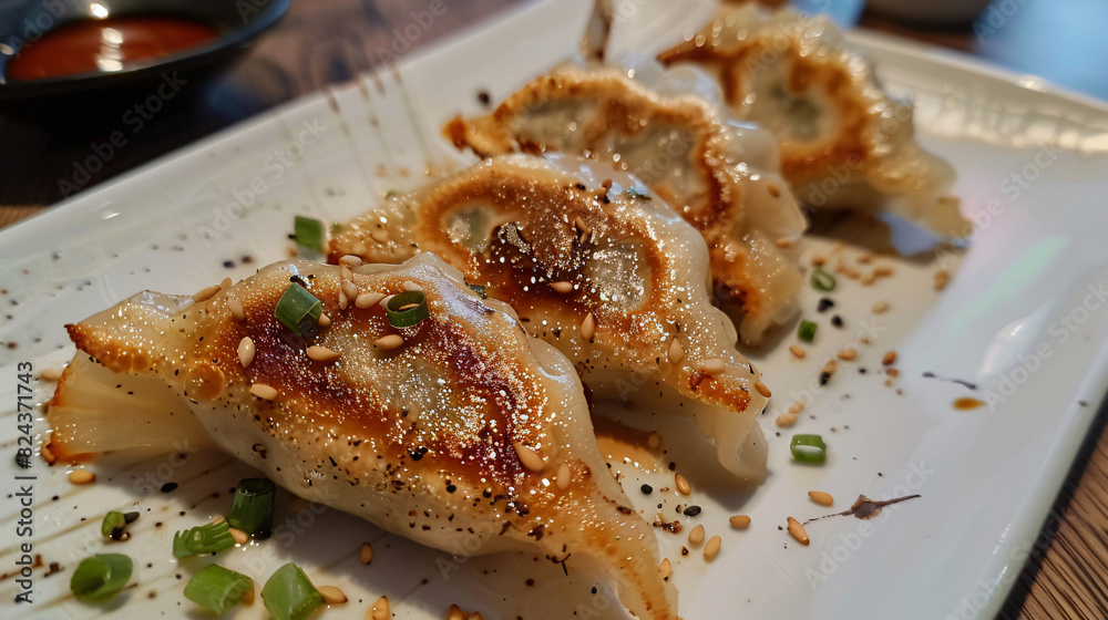 Fried Dumplings Design Background for Social Media with copy space text, for food, asian, and cuisine Fried Dumplings Design Background for Social Media with copy space text, for food, asian, and cuisine