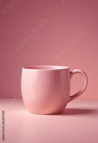 Craft a basic 3D depiction showcasing a ceramic mug set against a serene pastel pink background