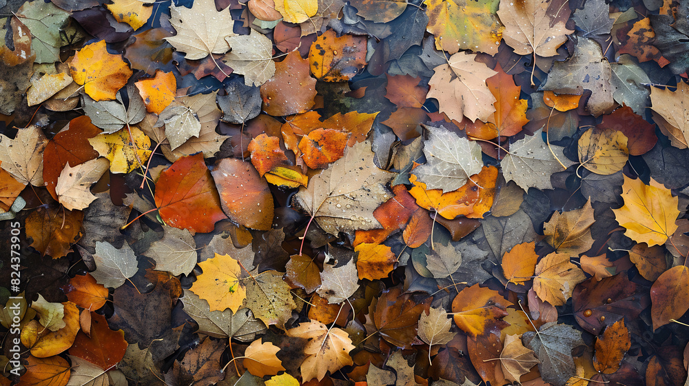 Carpet of Colorful Autumn Leaves, Rich Tones of Yellow, Orange, and Brown on Forest Floor