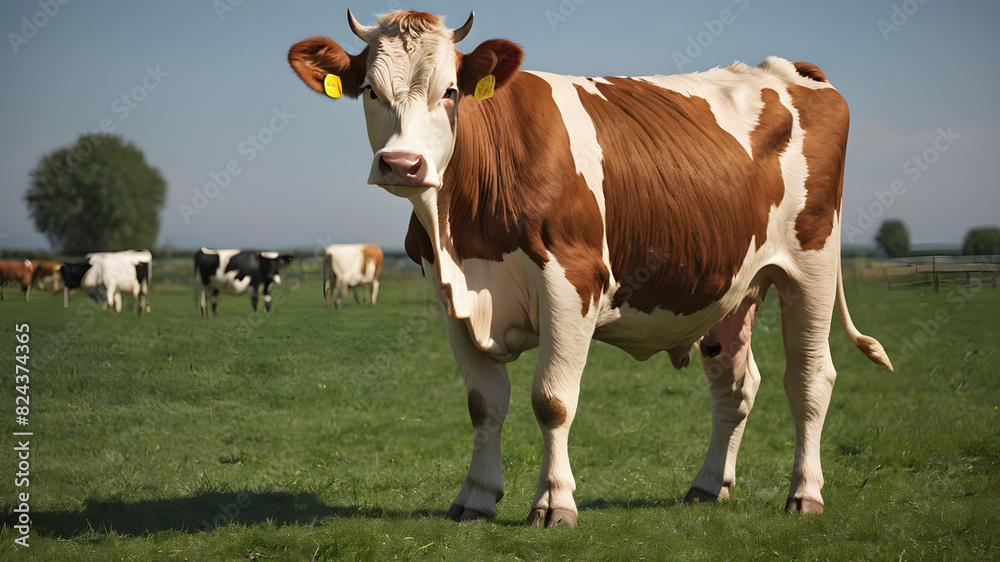 Cow standing in the meadow, Generative AI Cow standing in the meadow, Generative AI