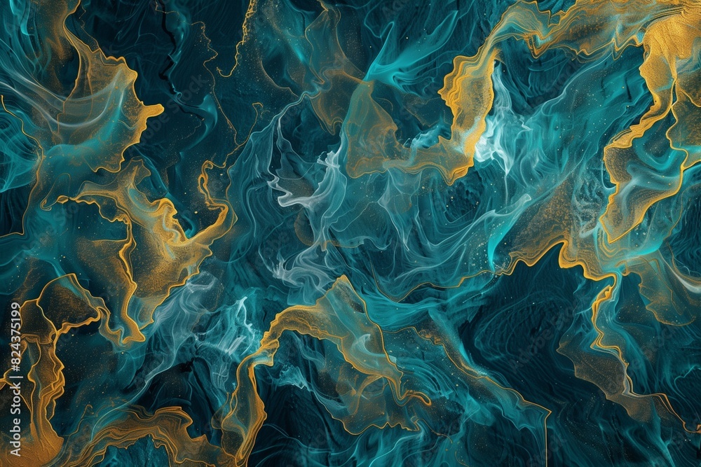Obraz premium A high-resolution image of a canvas with intricate cross-hatching in teal and goldenrod, forming a mesmerizing abstract pattern.