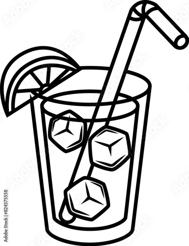 Illustration of a cocktail glass with cocktail and ice. Design element for emblem, sign, poster, menu, card. Vector illustration