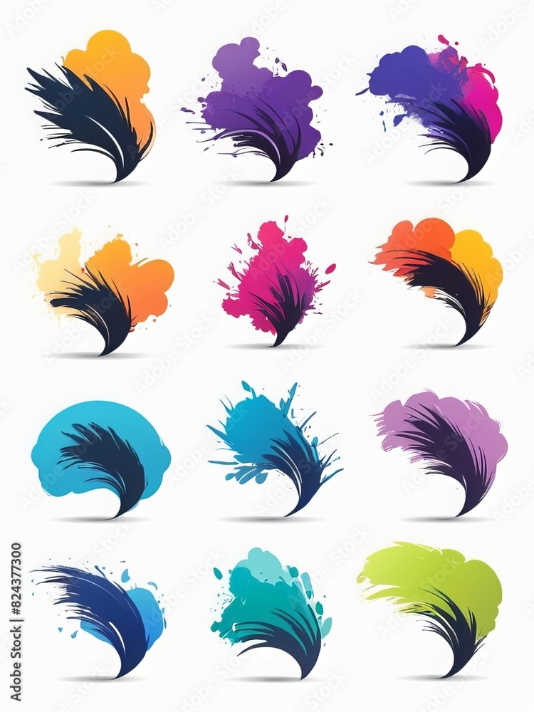 A silhouette color logo design of brush design A silhouette color logo design of brush design