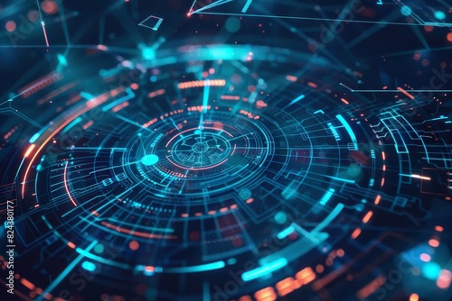 Wallpaper Mural Circular tech hub graphic with interconnected lines and digital elements Torontodigital.ca