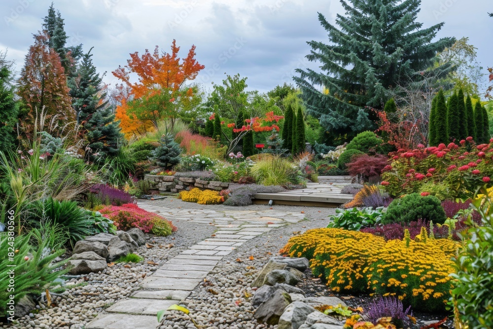 A Garden Transforming Through the Seasons with Plants Blooming and Changing Colors