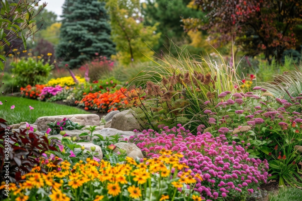 A Garden Transforming Through the Seasons with Plants Blooming and Changing Colors A Garden Transforming Through the Seasons with Plants Blooming and Changing Colors