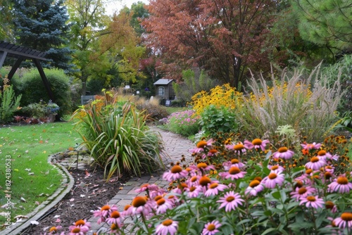 A Garden Transforming Through the Seasons with Plants Blooming and Changing Colors