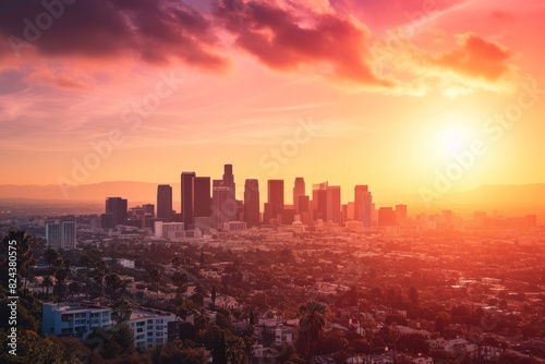 Cityscape  at sunset California United States Skylines at sunrise USA, AI generated