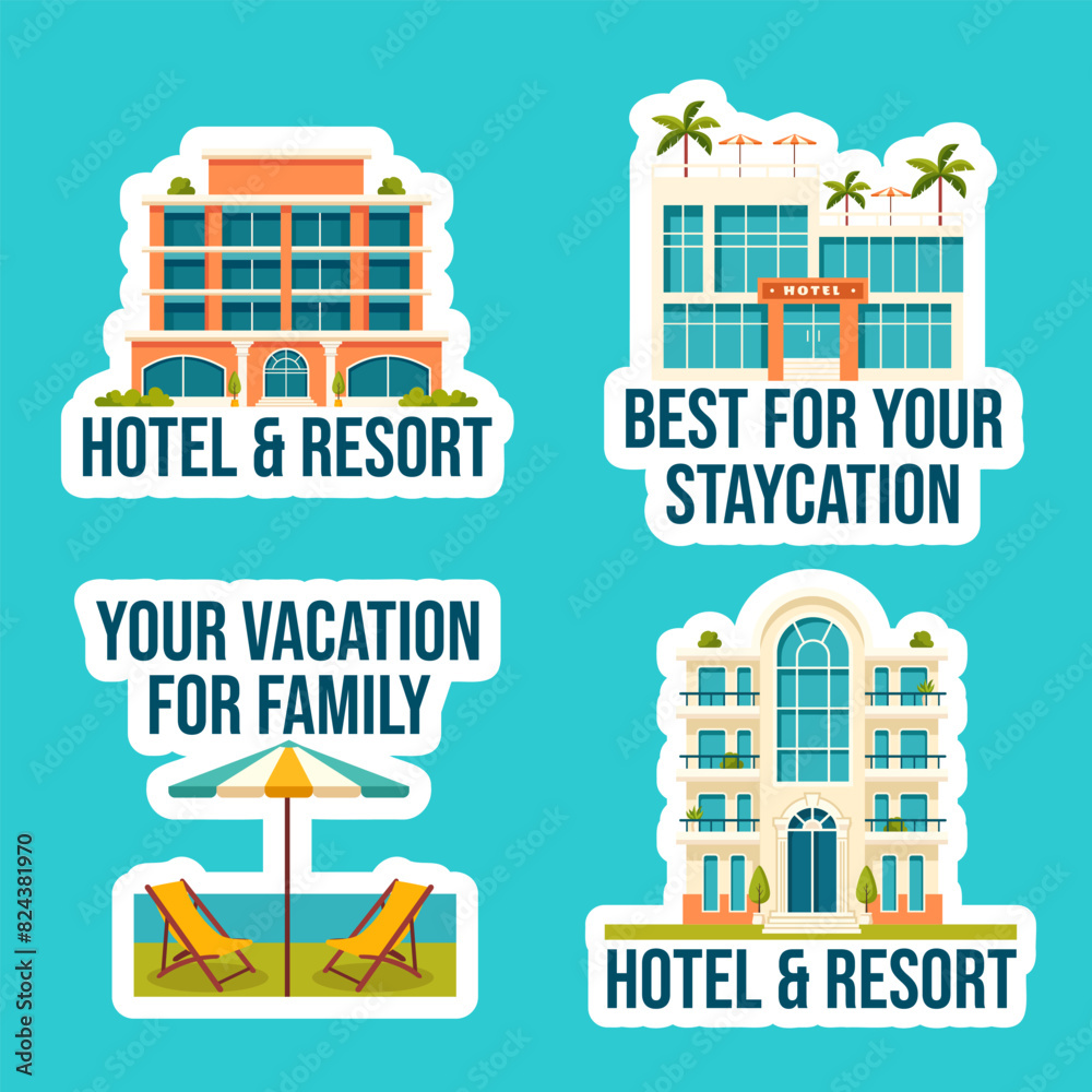 Obraz premium Hotel Label Flat Cartoon Hand Drawn Templates Background Illustration