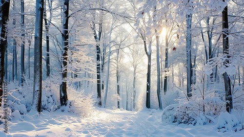 A photo of a snowy forest.