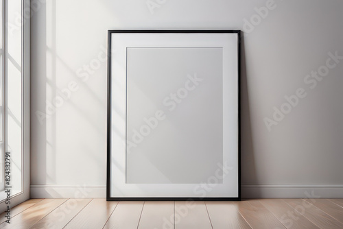 Black bordered frame mockup on wall  minimal  empty blank frame