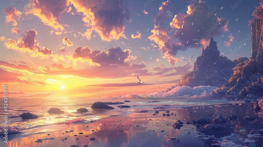 A soothing 3D anime art of the sea and land.