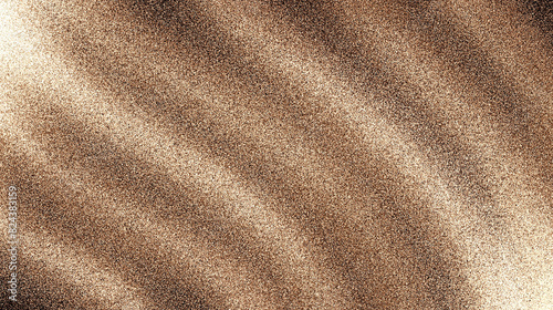 Graphic design of a background with a rough sand texture mixed with fine grains with an elegant wave pattern with a dark brown gradient. For backdrops, beach, summer, banners, scenes, curves.