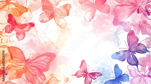 Doodle Page Print Border Design with Watercolor Flowers and Butterflies on Gradient Background