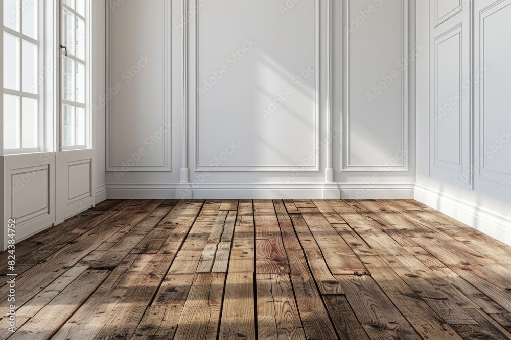 Empty bedroom interior background wooden floor created with Generative AI Empty bedroom interior background wooden floor created with Generative AI