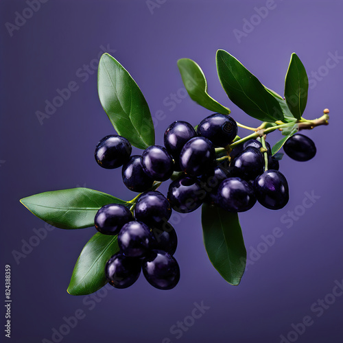 Black olives with leaves isolated on transparent or white background | Generative AI
