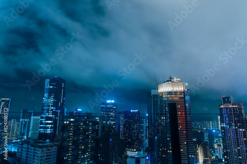 Photography Night View of Malaysian City Kuala Lumpur with Buildings