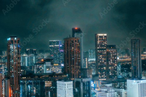 Night View of Malaysian City Kuala Lumpur with Buildings